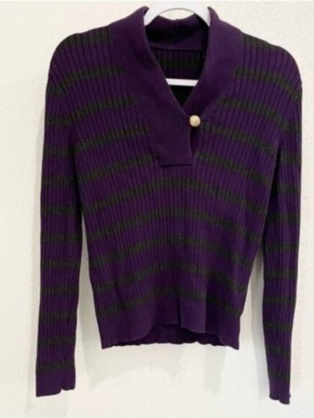 Lauren Ralph Lauren Logo Sweater Preppy Button Collar Dark Academia